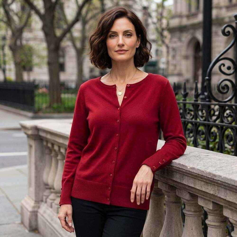 Grace Elements Red Button Down Cardigan Sweater Size XL Rayon Nylon
